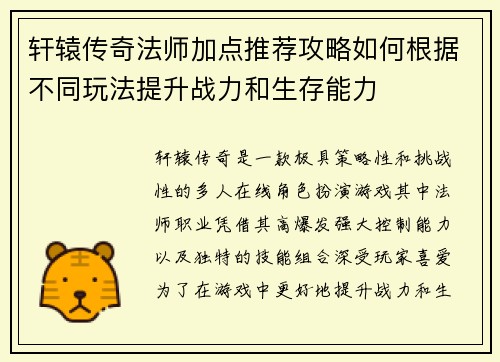轩辕传奇法师加点推荐攻略如何根据不同玩法提升战力和生存能力